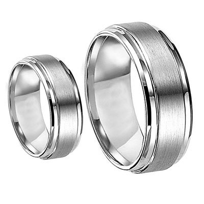 Men & Ladie's 8MM/6MM Brushed Center Shiny Edge Cobalt Chrome Wedding Band Ring Set (Available Sizes 6-12 Including Half Sizes) Please e-mail sizes
