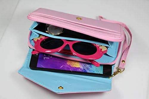 Wristlet Synthetic Leather Multi-functional Envelope Wallet Pouch Purse Phone Case Cover fits iphone 6 PLUS Samsung Galaxy 5S NOTE 4 and smaller phones (FITS ALMOST ALL PHONES) - LIGHT PINK