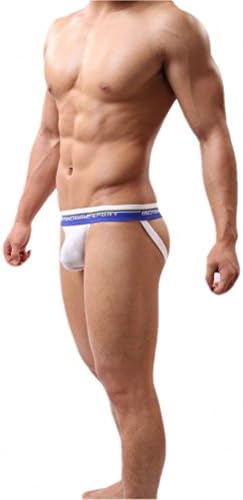 Men's Sexy T-back Low-waisted Wide Belt Double T Mooning Underwear (M, White)