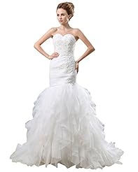Strapless Lace  Natural   Waistline Mermaid Floor Length Sweetheart Organza  Dress With Ruffles