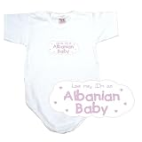 BABY BODYSUIT WHITE PINK CLOUD LOVE ME , I'M ALBANIAN ALBANIA 12 - 18 Months