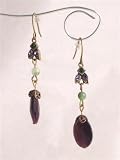 Image of Earrings design 192 7.5cm drop red hoops and wood beads on brass colour metal