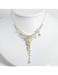 Sterling Silver Clear Crystal/White Cultured Pearl Necklace - 16 Inch