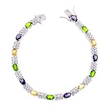 Oval Link Multi-Gemstone C.Z. Diamond Bracelet (Holiday Special)