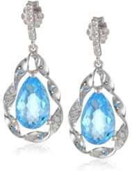 Sterling Silver Rope Swiss-Blue-Topaz Diamond Earrings (0.06 cttw, I-J Color, I2-I3 Clarity)