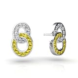 14K White Gold Genuine Round Yellow Diamond Earrings