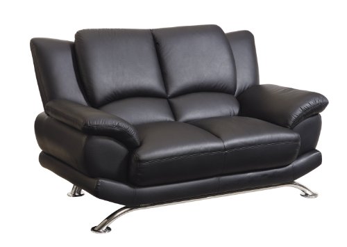 Global Furniture Rogers Collection Bonded Leather Matching Love Seat, 9908, Black with Chrome Legs