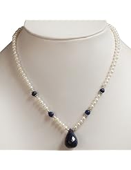 Single Strand Natural Good Looking Pearl & Sapphire Drops Beaded Necklace