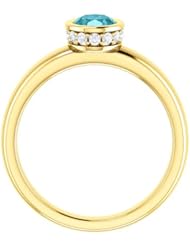 10K Yellow Gold 7.00x5.00mm Oval Cut Blue Zircon and Diamond Ring -- LIFETIME WARRANTY