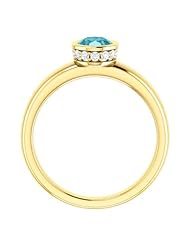 18K Yellow Gold 7.00x5.00mm Oval Cut Blue Zircon and Diamond Ring -- LIFETIME WARRANTY
