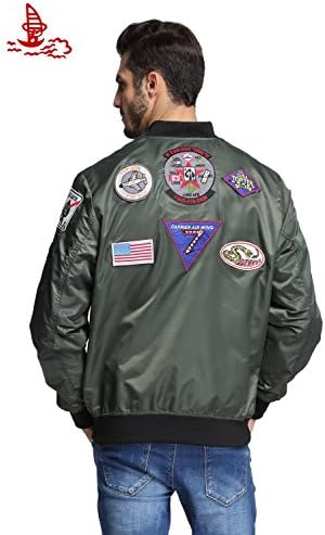 Freelee Men's patches top gun military army green air force pilot flight jacket (XXL, Green)