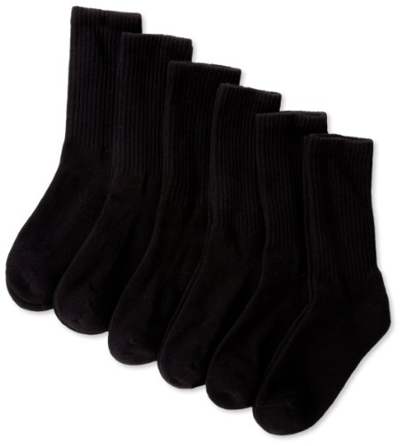 Jefferies Socks Little Boys' Seamless Sport Crew Half Cushion  (Pack of 6), Black, Small