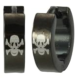 Black Stainless Steel Skull Huggie Hoop Earrings