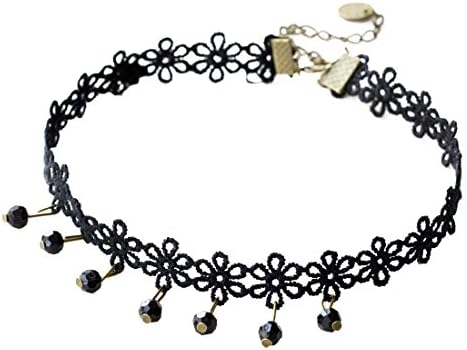 Fashion Lace Gothic Choker Necklace Black Daisy Flower Sexy Chain with Crystal Gem Dangle