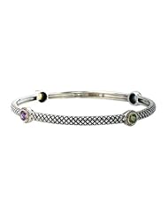 Sterling silver and 18k gold Enchanta Collection bangle with round multi-colored gemstones 8 inches