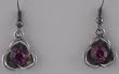 Silver Tri-Leaf with Purple Gem Cut Inlays Earrings