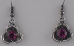 Silver Tri-Leaf with Purple Gem Cut Inlays Earrings