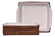 Woven Rattan Rectangle Basket with White Ceramic Baker Liner 7 3/4"x10 1/4"
