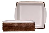 Woven Rattan Rectangle Basket with White Ceramic Baker Liner 7 3/4"x10 1/4"