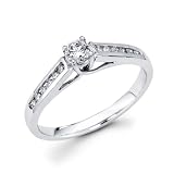 14K White Gold Round Diamond Solitaire Engagement Ring with Side Stone (1/3 ctw., GH, SI) - Size 7