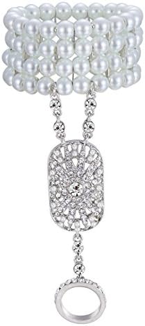 Banquet Jewelry-the Great Gatsby Inspired Bridal Flower Pattern Simulated Pearl Bracelet Ring Set