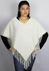 Handmade Organic Cotton Poncho in Natural Cream with Hand-crocheted Border (Medium Size)