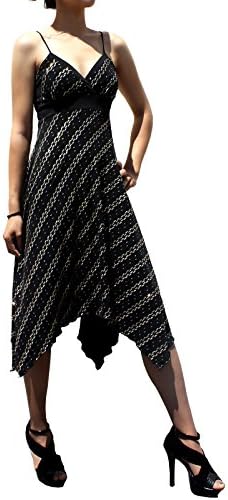 Evanese Women's Uneven Hankerchief Knee Length Skirt Glitter Cocktail Dress S - Black
