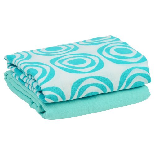 juDanzy 100% Cotton Muslin Swaddle Blankets Set of 2 Large 45"X45" Baby Girl or Boy (Aqua & Turquoise Dream)