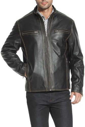 Cruzer Men's "Brenden" Contrast Stitched Cowhide Leather Motorcycle Jacket - M