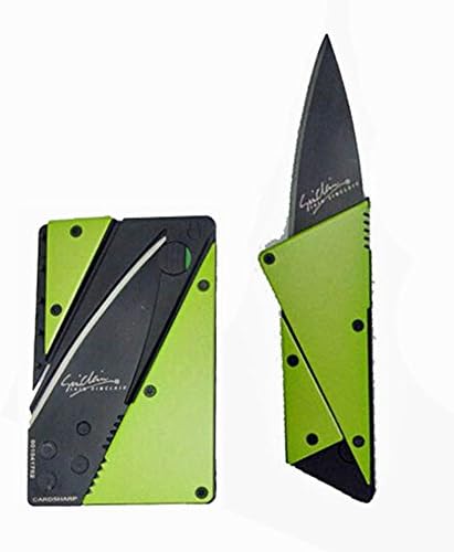 Credit Card Knife Cardsharp 3, Stainless Steel Cover, Folds for Easy Concealment and Safety has High Quality Surgical Sharp Black Folding Blade and is Easy to Carry in Wallet or Purse Same Size as a Credit Card, Many Colors (Green)