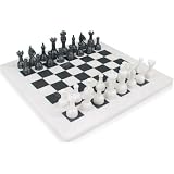 Classic White Marble & Black Marble Stone Chess Set - Comes in Velvet Gift Box