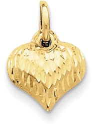 14k Yellow Gold Diamond-cut Puffed Heart Charm