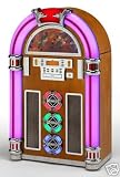 REPRODUCTION JUKEBOX (REAL WOOD VENEER) CD/MP3 PLAYBACK WITH SOUND-TO-LIGHT LED TUBE LIGHTING (7 COLOUR) Floor Standing over 1 metre high WITH MATCHING BASE