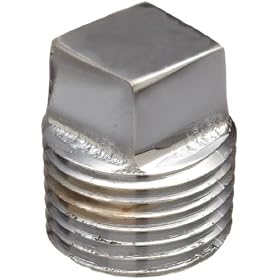 Merit Brass C117A-04 Chrome Plated Brass Pipe Fitting, Square Head Solid Plug, 1/4" NPT Male