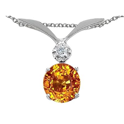 0.87 cttw Genuine Round Citrine and Diamond Pendant - 14kt White Gold