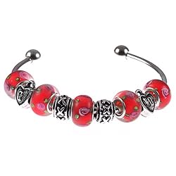 Hugs and Flowers for Pandora Style Beads on Sterling Silver Plated Twist End Bangle (1)