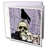 WhiteOaks Halloween Skulls - Skull and Raven032 Raven on top of skull - Greeting Cards-6 Greeting Cards with envelopes