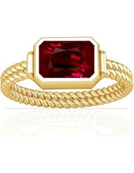 18K Yellow Gold Emerald Cut Ruby Womens Astrological Ring