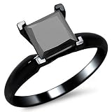 1.75ct Black Princess Cut Solitaire Diamond Engagement Ring 14K Black Gold