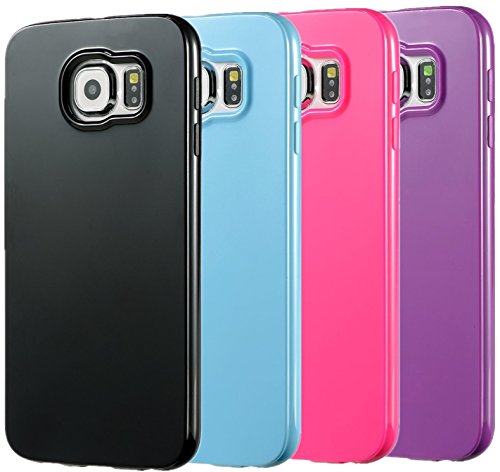 4 Packs Galaxy S6 Case ,Premium Branded MeKo(TM) 4 colors (Black, Blue ,Purple, Hot Pink) High Quality TPU Excellent Grip Case [ULTRA Slim * Perfect Fit] [Anti Drop & Scratch] Protective Bumper Case Cover for Samsung Galaxy S6 Edge + 4 Pcs Screen cleaning pads included-- 4 Pcs Galaxy S6 Edge case in one package