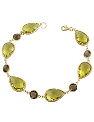 14 Karat Yellow Gold Pear-shaped Smokey Quartz & Lemon Quartz Bracelet (8 Inch)