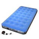 Embark Flocked Twin Airbed With Pump - Blue