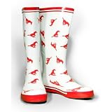 Women's Southern Methodist University Scattered Mustang Rain Boots Size: 7, Color: White