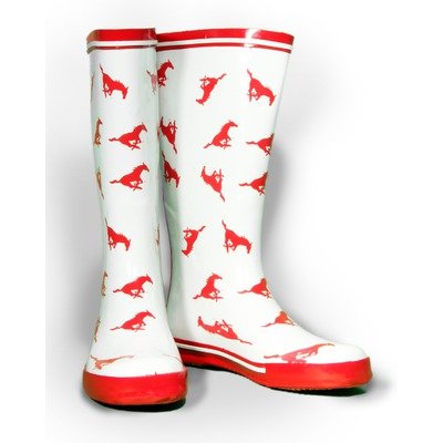 Women's Southern Methodist University Scattered Mustang Rain Boots Size: 7, Color: White