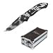 Alpino-Couteau Pliant de Poche a Cran ALPINO - Camoufle - Acier Titanium 440 - 9 cm ferme + Clip Ceinture + Coffret Aluminium