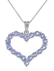 Sterling Silver Tanzanite and Diamond Heart Pendant Necklace (0.01 cttw, GHI Color, I3 Clarity), 18"
