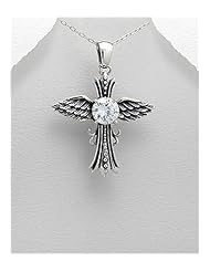 Cross CZ Pendant Necklace In 92.5 Sterling Silver