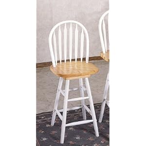 Natural White Finish Wood Arrow Back Windsor Style 24H Swivel Bar Stool by visiondecor Furniture