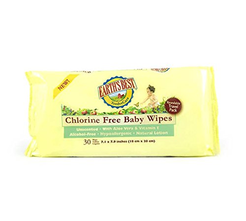 Earth's Best Chlorine Free Baby Wipes Travel Pack, 30 Wipes (Pack of 24)