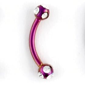 One PVD Stainless Steel Curved Barbell: 14g, 3/8" long, Purple, 5-Stone CZ Balls: 5mm